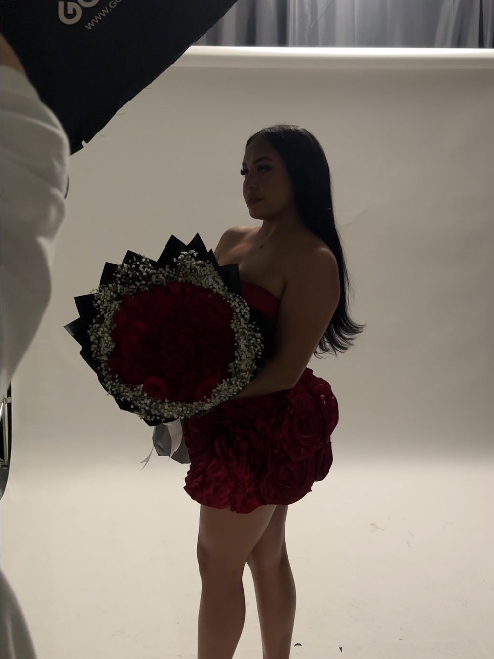 Amazon Strapless Red Ruffle-Bloom Mini Dress - Picture 5 of 5